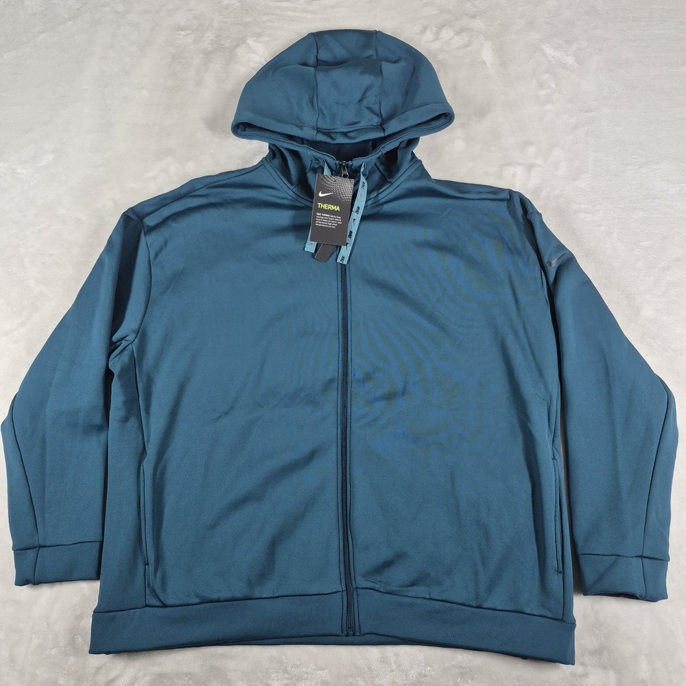 Nike Therma All Time Ribbon Drawcord Full Zip Hoodie Women's XL Teal Soft NWT